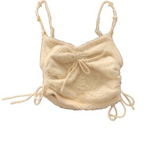 For Love & Lemons Fuzzy Cream Floral Crop Top